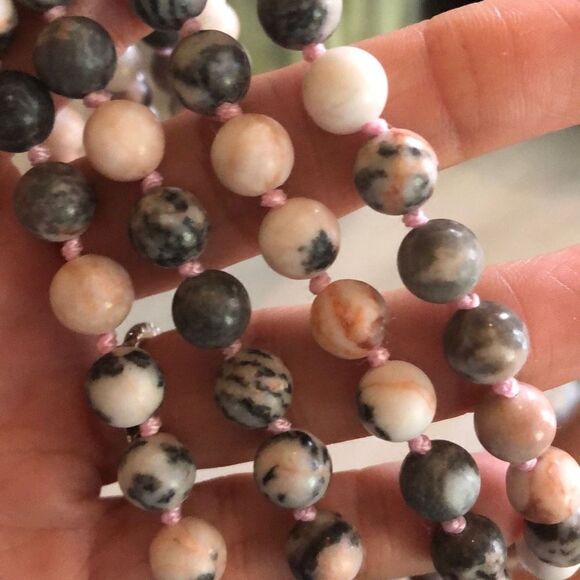 Pink and Gray stone bead long tassel necklace￼ - Picture 6 of 6